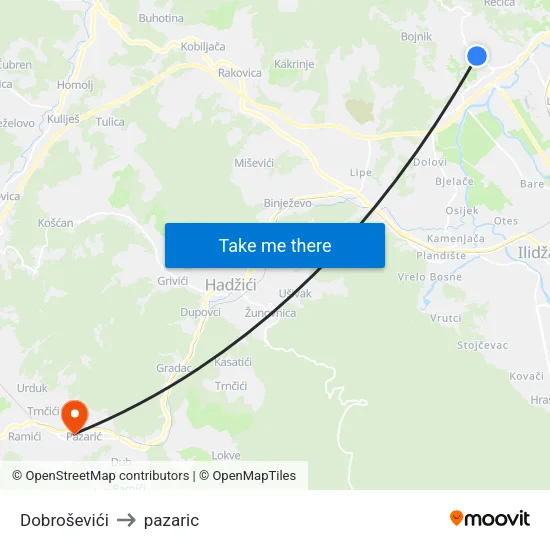 Dobroševići to pazaric map