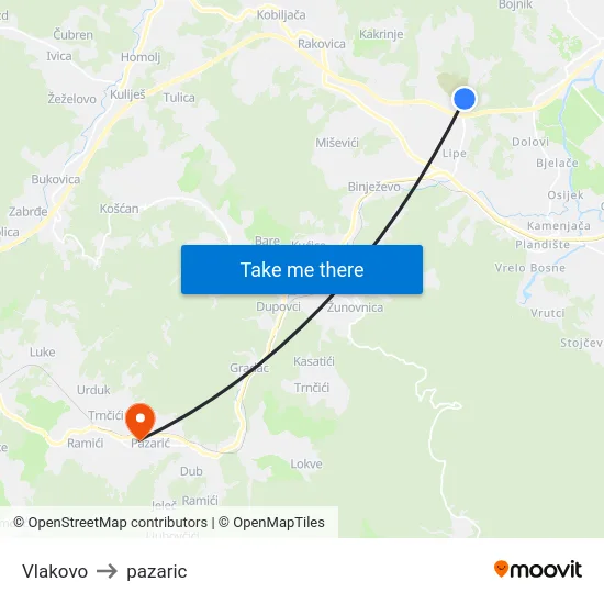 Vlakovo to pazaric map