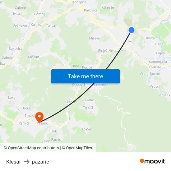 Klesar to pazaric map