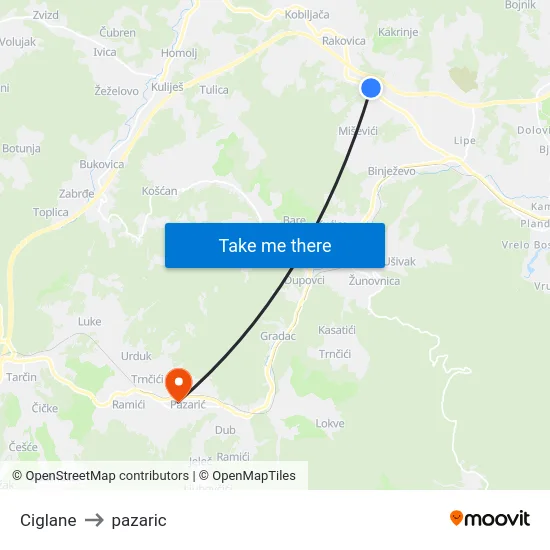 Ciglane to pazaric map