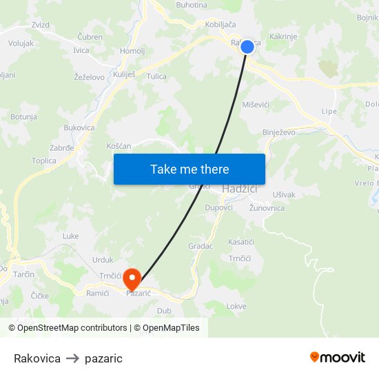 Rakovica to pazaric map