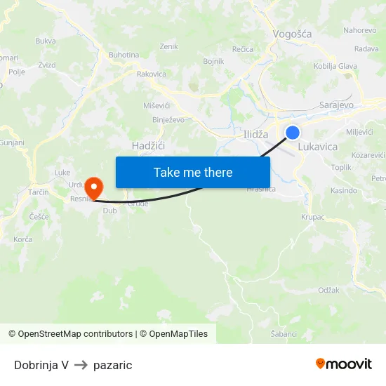 Dobrinja V to pazaric map