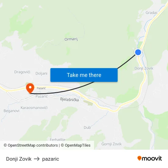 Donji Zovik to pazaric map