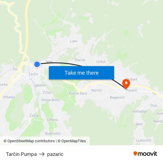 Tarčin Pumpa to pazaric map