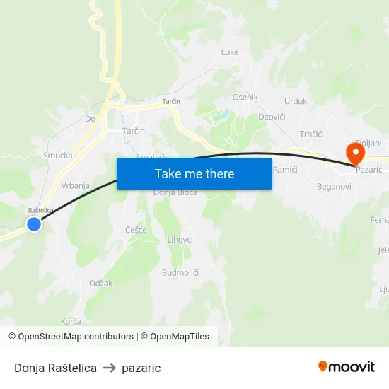 Donja Raštelica to pazaric map