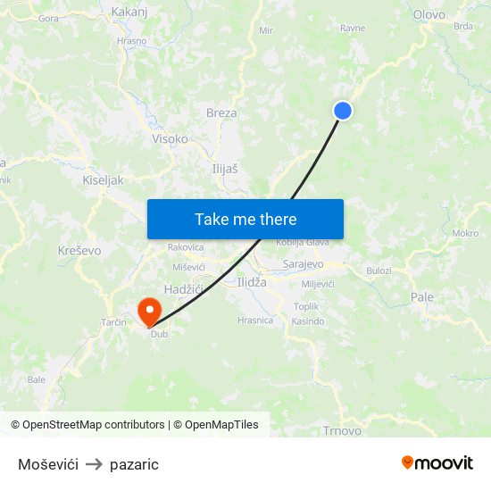 Moševići to pazaric map