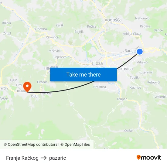 Franje Račkog to pazaric map