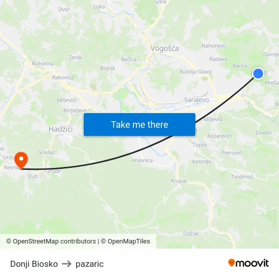 Donji Biosko to pazaric map