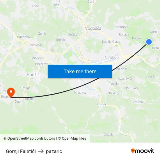 Gornji Faletići to pazaric map