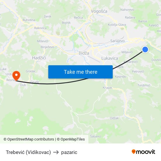 Trebević (Vidikovac) to pazaric map
