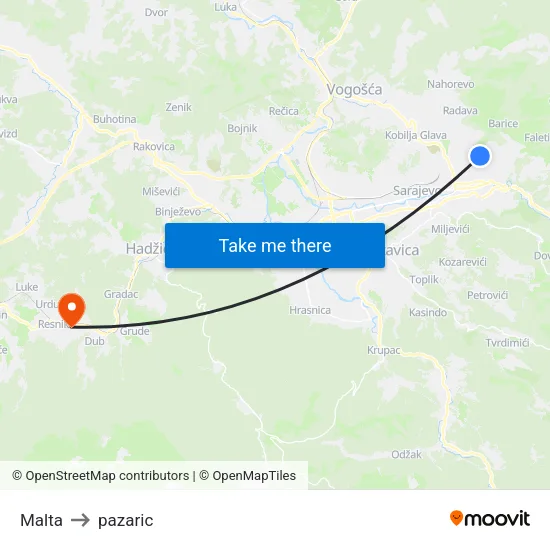 Malta to pazaric map