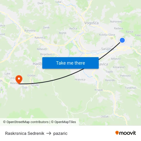Raskrsnica Sedrenik to pazaric map