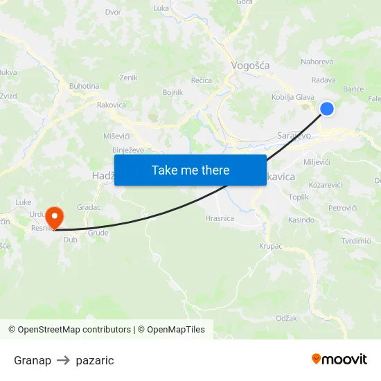 Granap to pazaric map