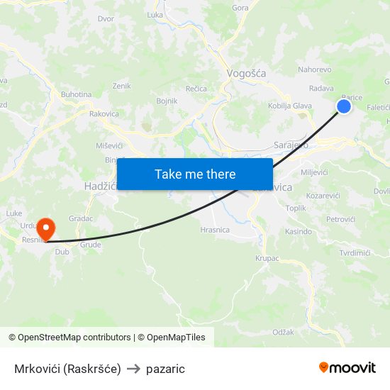 Mrkovići (Raskršće) to pazaric map