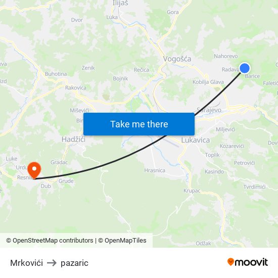 Mrkovići to pazaric map