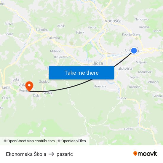 Ekonomska Škola to pazaric map