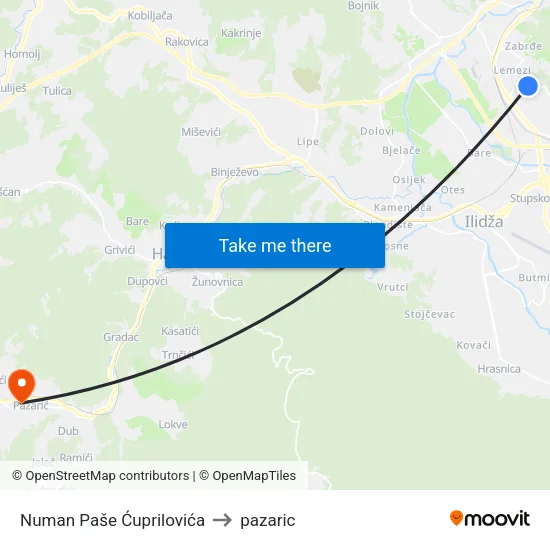 Numan Paše Ćuprilovića to pazaric map