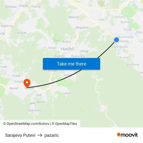 Sarajevo Putevi to pazaric map