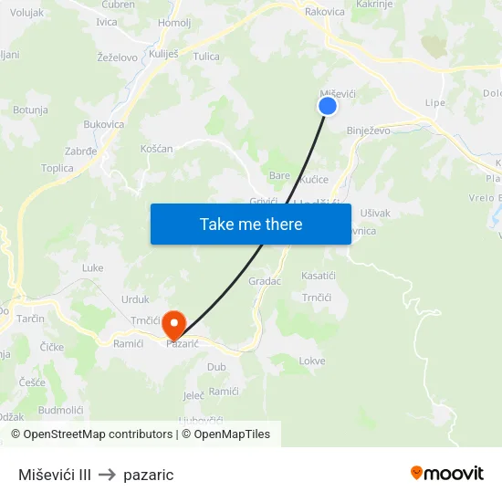 Miševići III to pazaric map