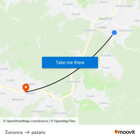 Žunovica to pazaric map