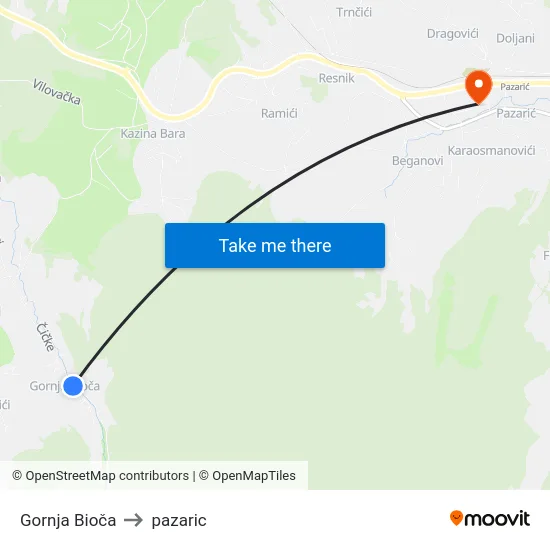 Gornja Bioča to pazaric map