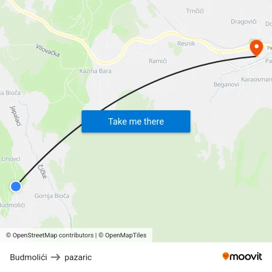 Budmolići to pazaric map