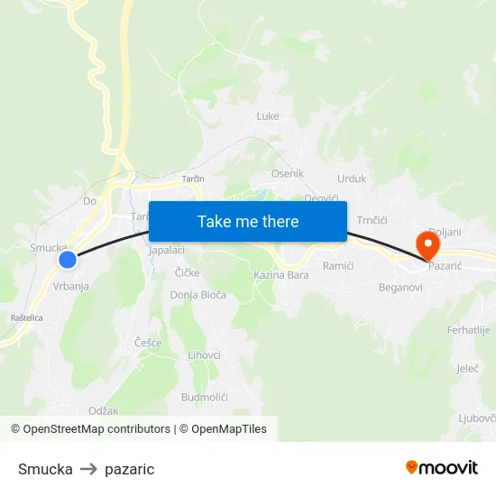 Smucka to pazaric map