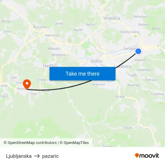 Ljubljanska to pazaric map