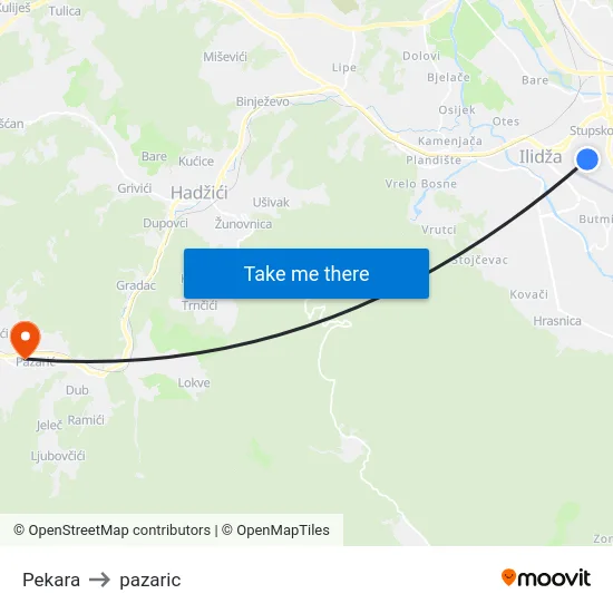 Pekara to pazaric map