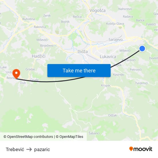 Trebević to pazaric map