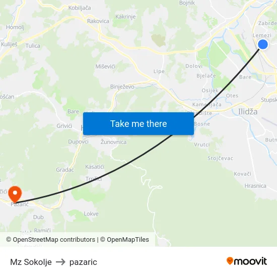 Mz Sokolje to pazaric map