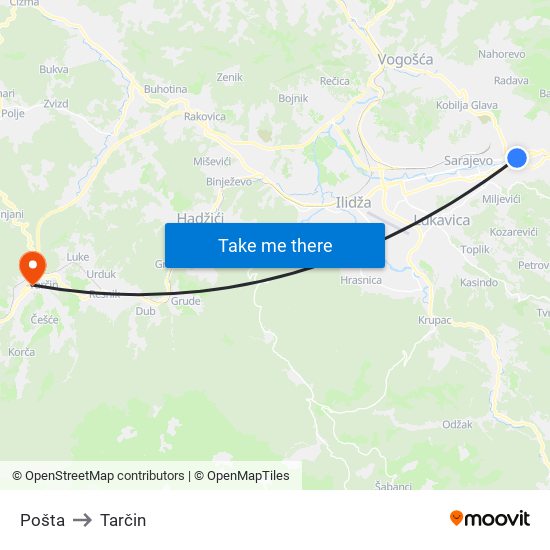 Pošta to Tarčin map