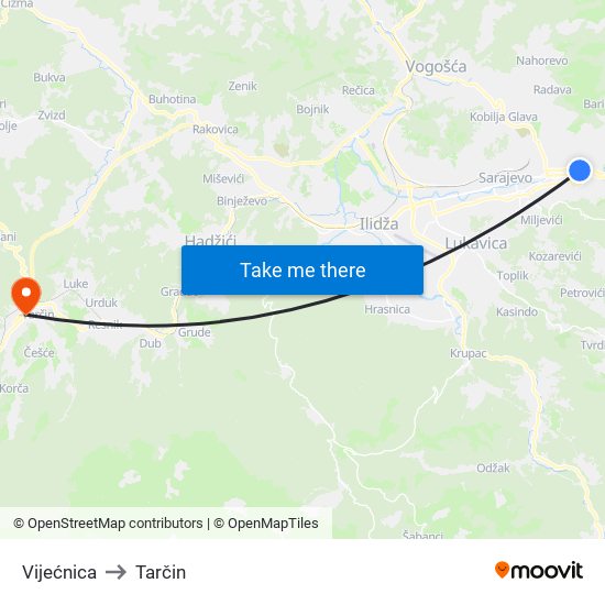 Vijećnica to Tarčin map