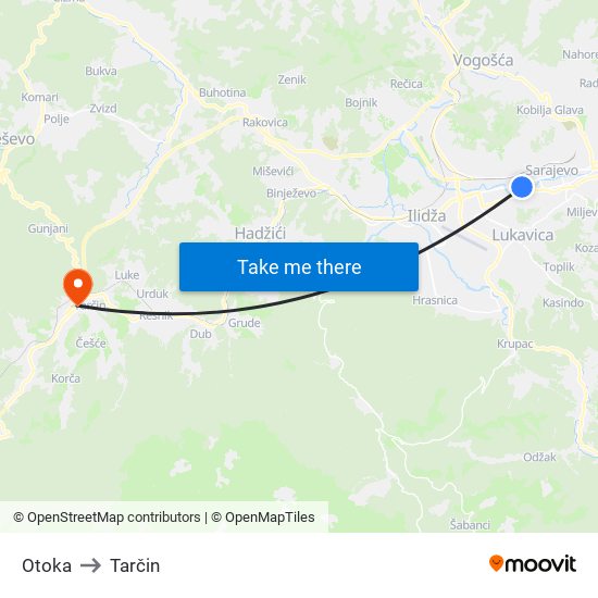 Otoka to Tarčin map