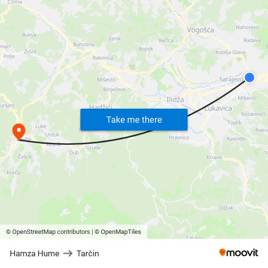 Hamza Hume to Tarčin map