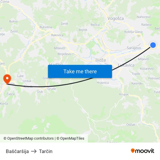 Baščaršija to Tarčin map