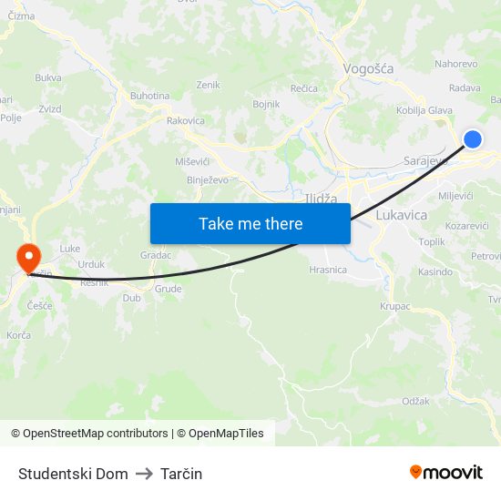 Studentski Dom to Tarčin map