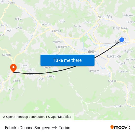Fabrika Duhana Sarajevo to Tarčin map