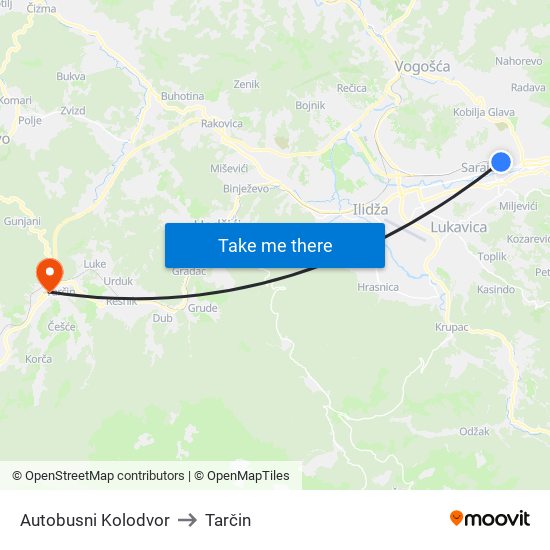 Autobusni Kolodvor to Tarčin map