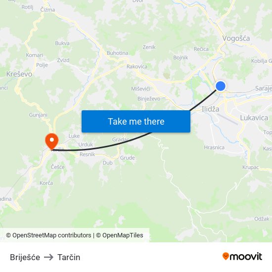 Briješće to Tarčin map