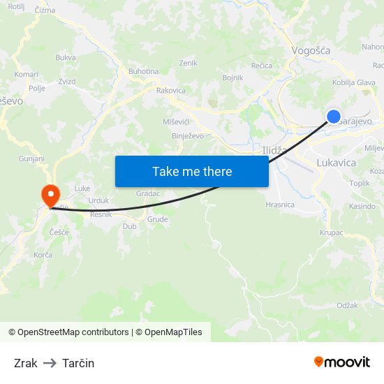 Zrak to Tarčin map