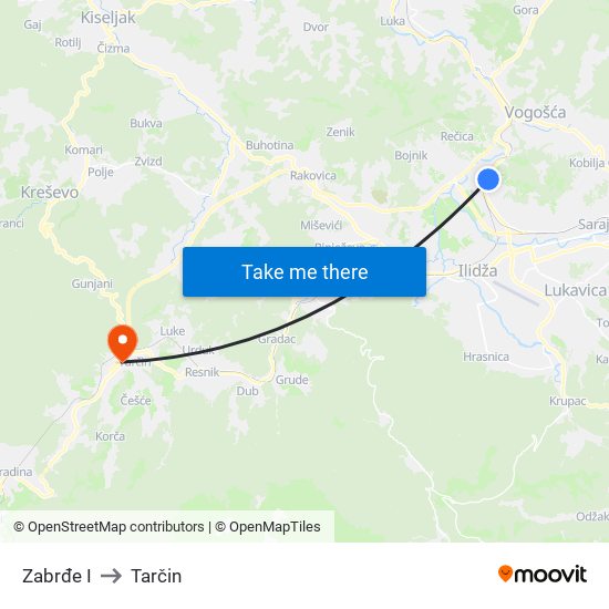 Zabrđe I to Tarčin map