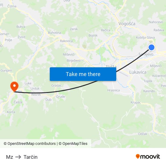 Mz to Tarčin map