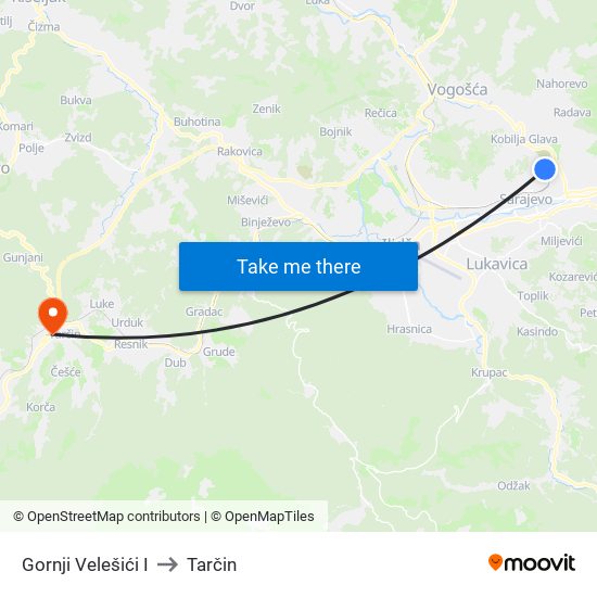 Gornji Velešići I to Tarčin map