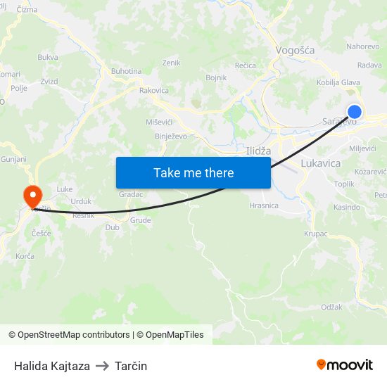 Halida Kajtaza to Tarčin map