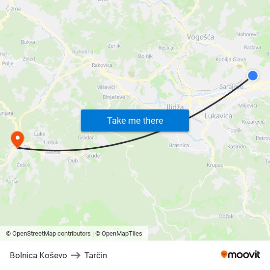 Bolnica Koševo to Tarčin map