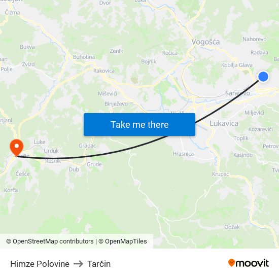 Himze Polovine to Tarčin map