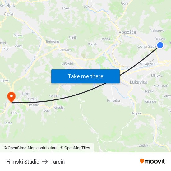 Filmski Studio to Tarčin map