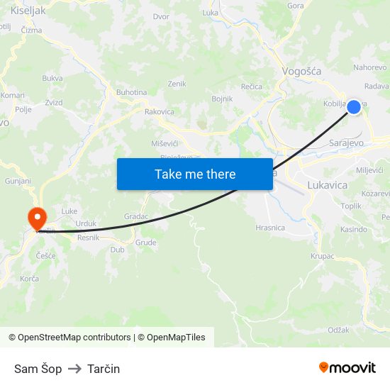 Sam Šop to Tarčin map