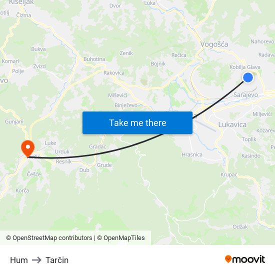 Hum to Tarčin map